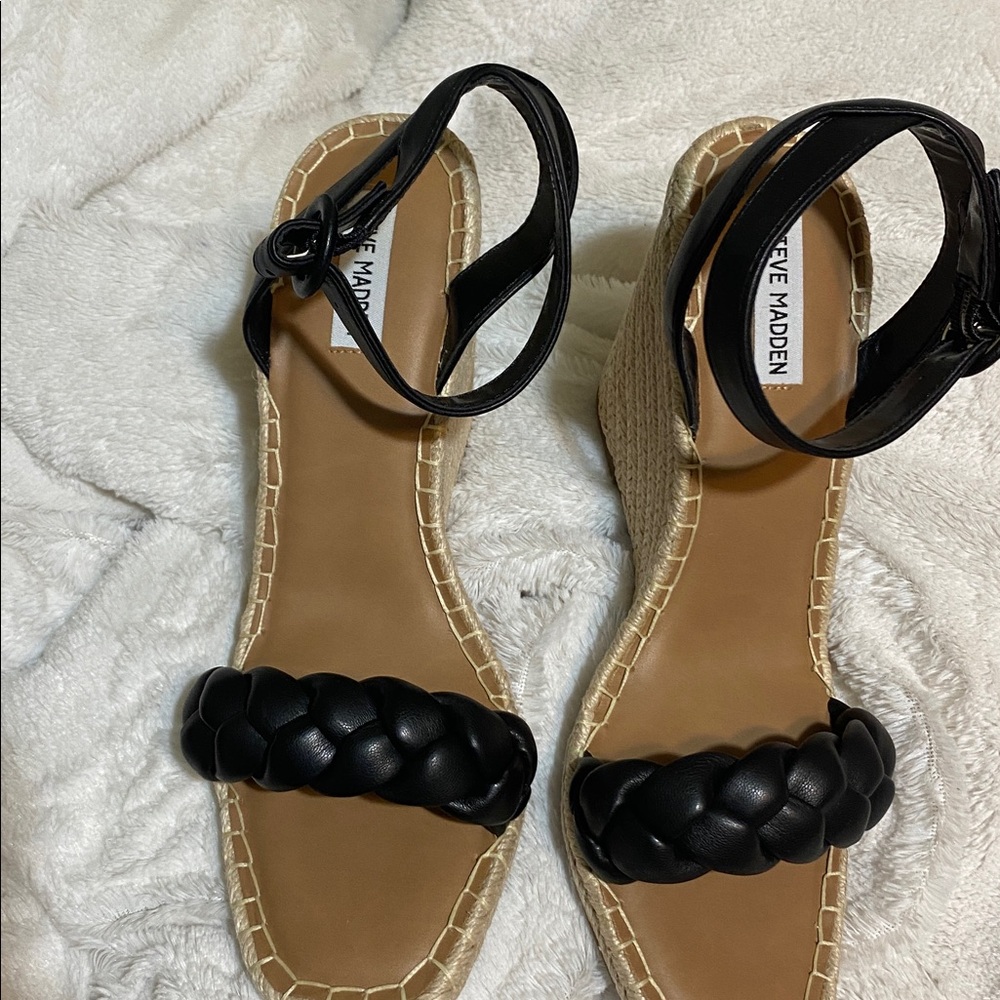 Steve Madden Black Braided Wedge Sandals